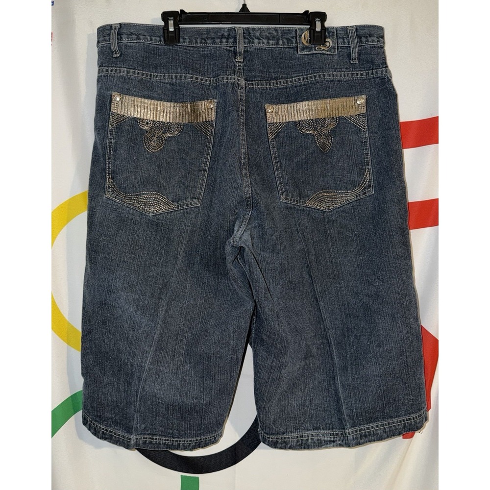 Vintage Y2K Old Skool Denim Shorts 42 Embroidered Baggy Wide Leg Jorts